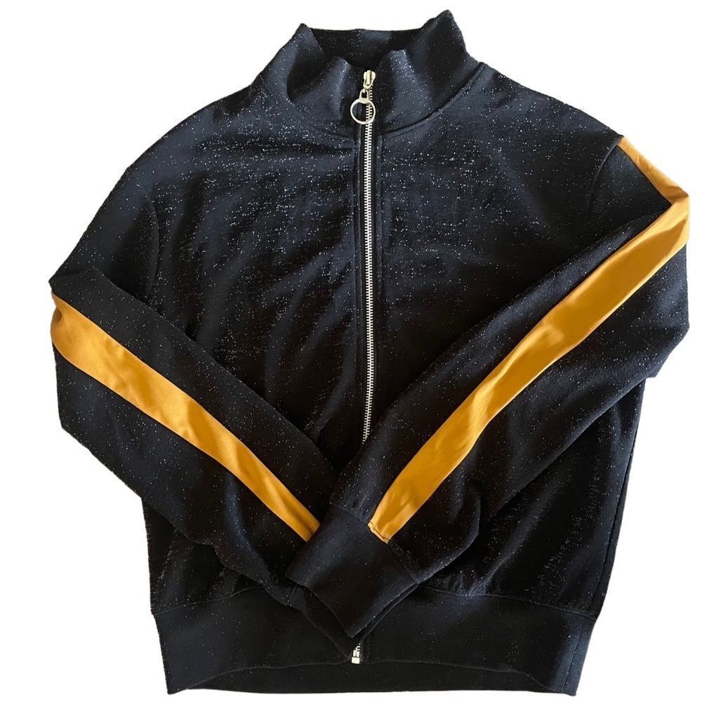 Wild Fable Y2K style track zip up sparkly jacket mustard yellow stripes s sz XS‎